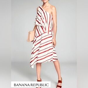 Banana Republic Asymmetrical One Shoulder Layered Striped Dress- Size 8